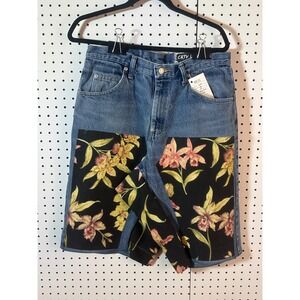 Upcycled Denim Double‎ Knee Jorts Floral Panel Mens 32